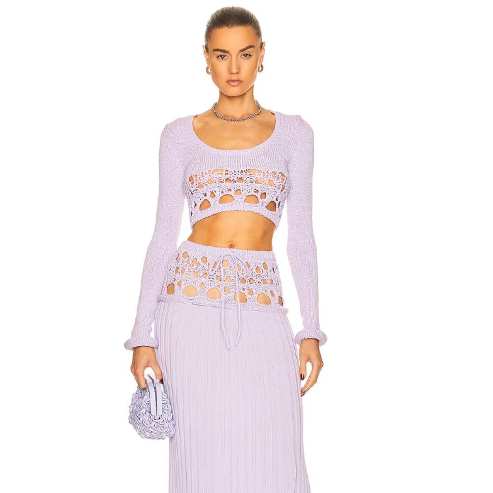 Christopher Esber Crochet Pleat Long Sleeve and Knit Skirt in Lilac (set) (NWT)